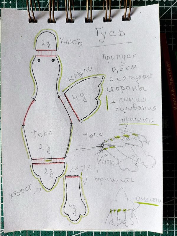 Подробная схема выкройка гуся Подробная схема выкройка гуся