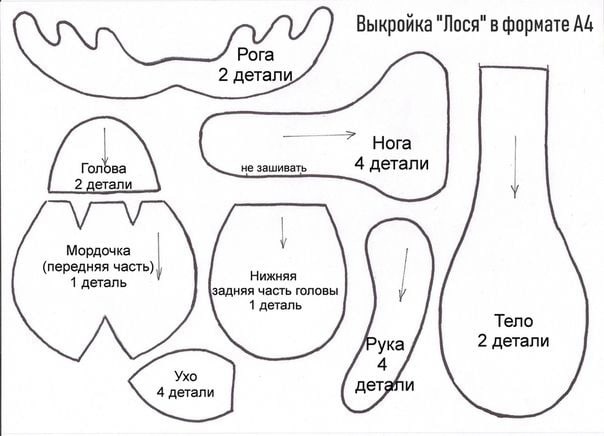 Полная выкройка игрушки лося на схеме Полная выкройка игрушки лося на схеме